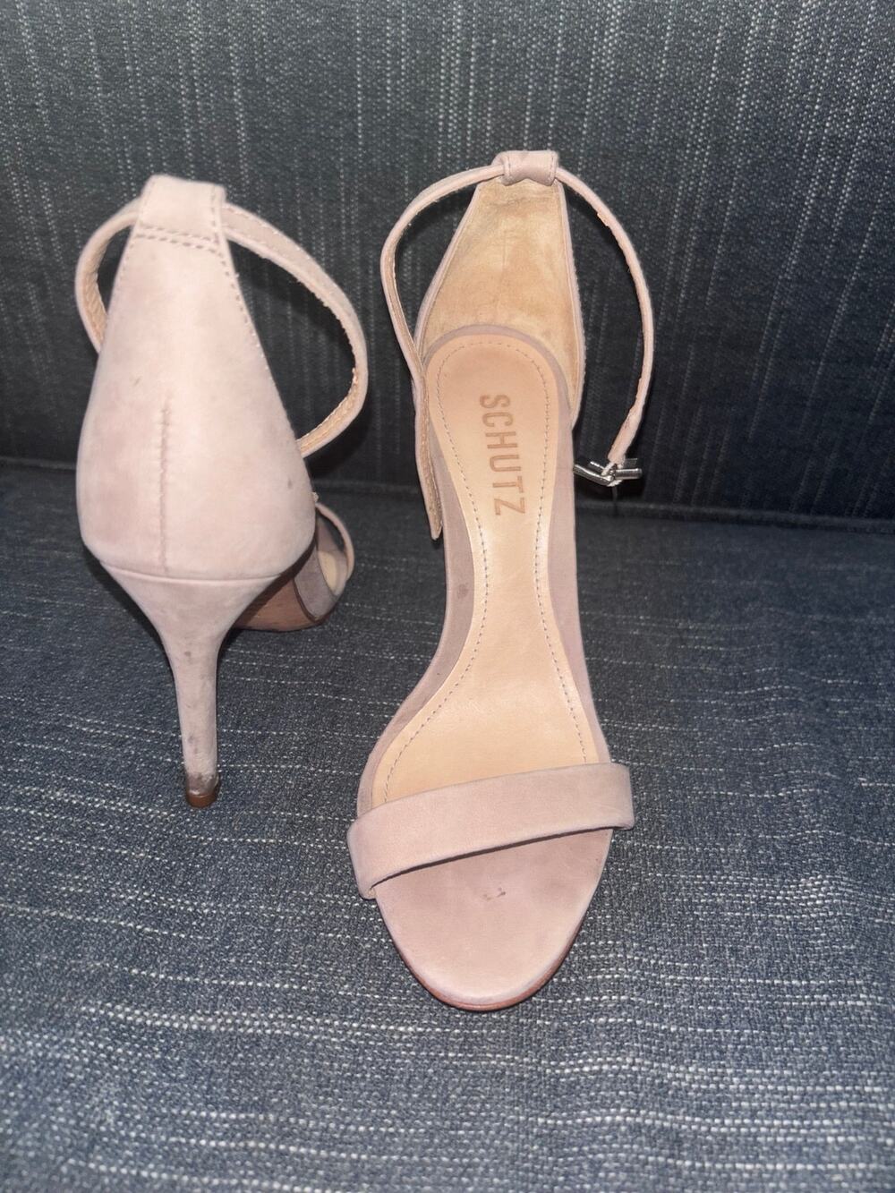 Schutz Nude Blush Suede Ankle Strap Stiletto Sandals Heels